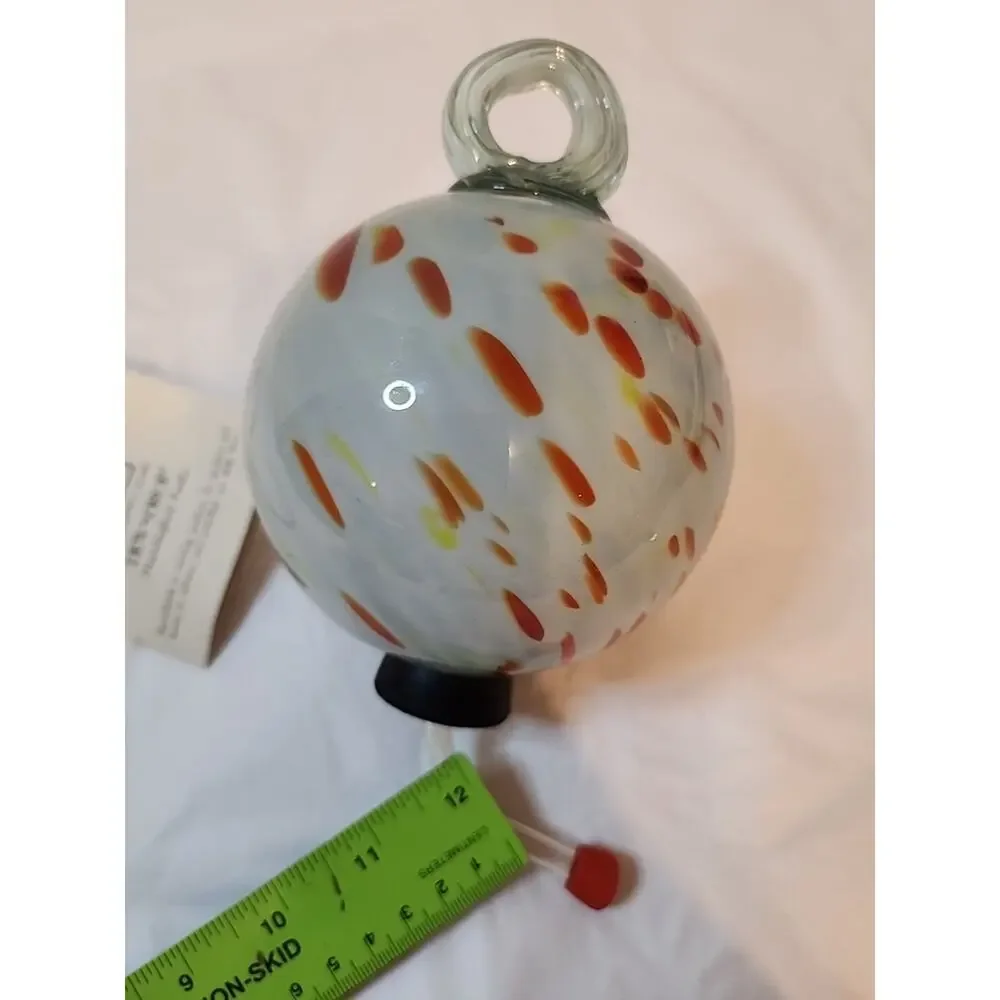 Hand Blown Parasol Recycled Glass Hummingbird Feeder Mini Droplet Aqua Swirl